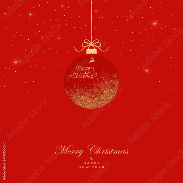 Fototapeta Greeting card with christmas ball made from golden glitter on black background.New year them. Vector illustration