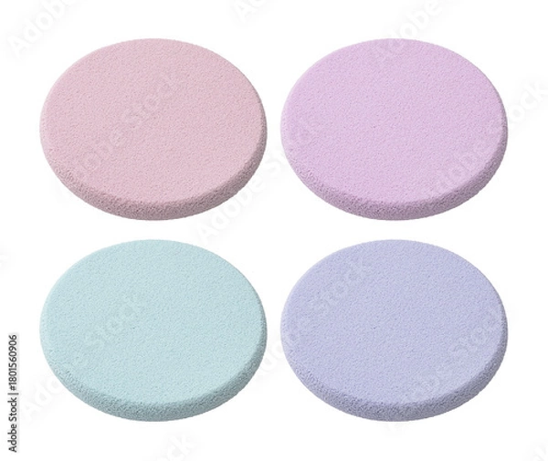 Fototapeta Bright makeup sponges on a white background. Makeup products. Makeup application tools.	