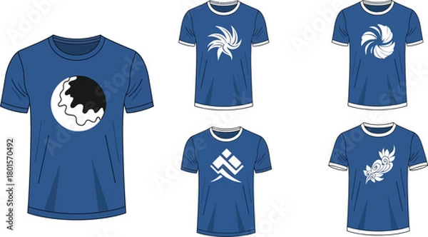 Obraz Illustration of six blue t shirts with different white designs