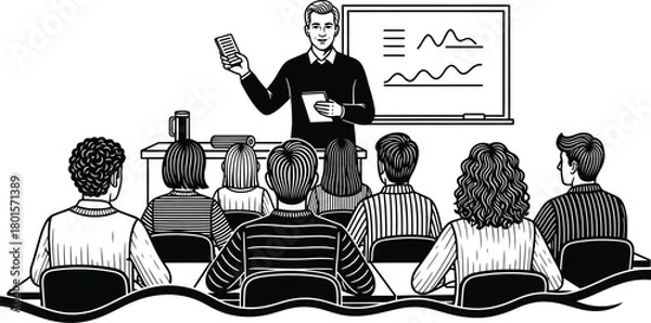 Obraz Illustration of a teacher lecturing to a class of students