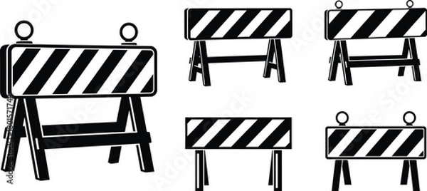 Obraz Illustration of five black and white striped road barriers