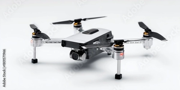 Fototapeta High-quality image of a drone flying miniature model isolated on white surface.