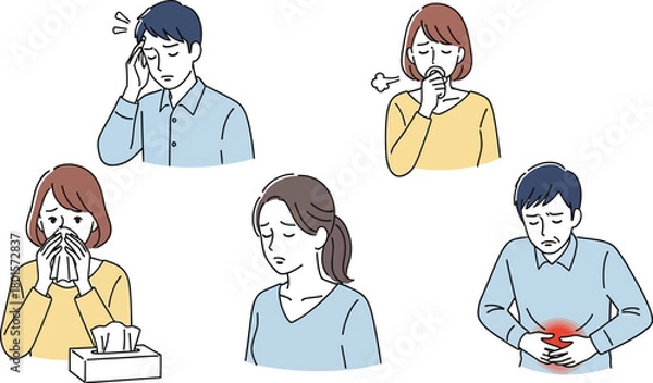 Obraz Illustration of people experiencing various health symptoms