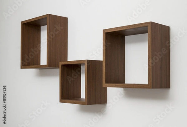 Fototapeta Wall shelves set side view isolated on white