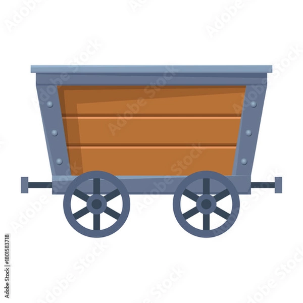 Fototapeta Wooden empty mine cart. Cartoon mine trolley. Vector design illustration isolated on white background