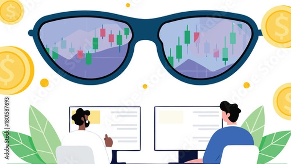 Fototapeta A professional investor thoughtfully analyzes colorful charts and data in a modern 3d office environment showcasing financial growth and strategic planning