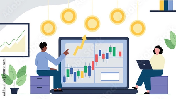 Fototapeta Realistic high definition 3d render of a financial advertisement banner showcasing growth and investment opportunities with vibrant colors and modern design elements