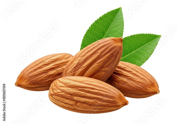 Fototapeta Four Almonds and Leaves Isolated on Transparent Background