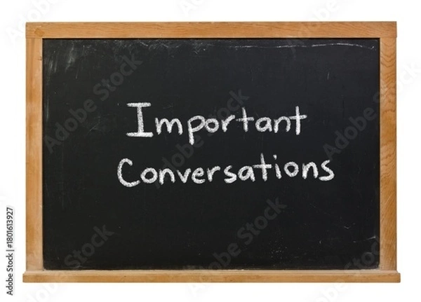 Fototapeta Important conversations written in white chalk on a black chalkboard isolated in a wooden frame