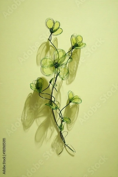 Obraz Handmade wire flowers casting long shadows on yellow wall