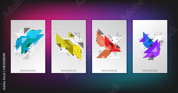 Fototapeta Abstract geometric composition forms modern background with decorative triangles and patterns backdrop vector illustration set