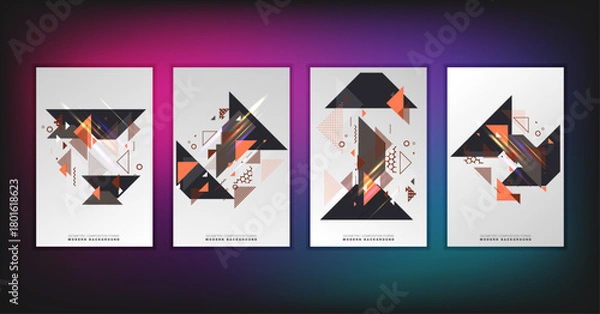 Fototapeta Abstract geometric composition forms modern background with decorative triangles and patterns backdrop vector illustration set