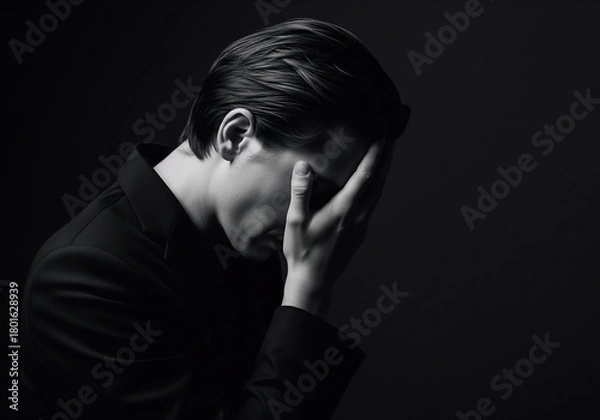 Fototapeta Conceptual Black and White Image of Woman with Dark Tears