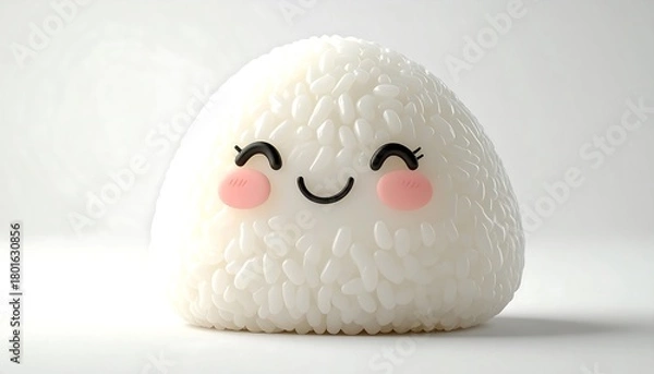 Obraz Adorable Onigiri Character with a Cheerful Expression on White.