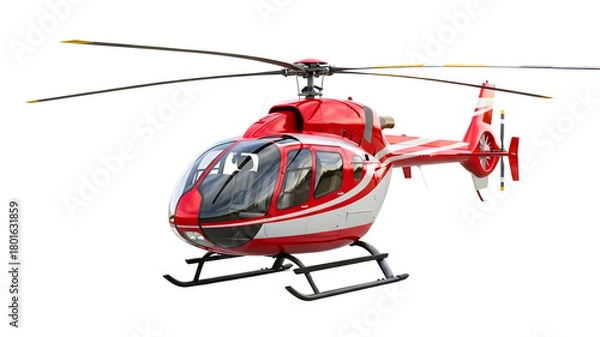 Obraz Striking red and white helicopter against a stark in sharp focus on transparent background