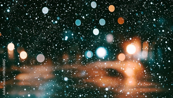 Fototapeta Sfondo che ricorda un tempo nevoso in un contesto notturno con aloni di luce colorati