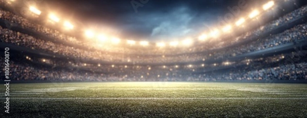 Fototapeta Stadium field illuminated by bright lights during a night game  
