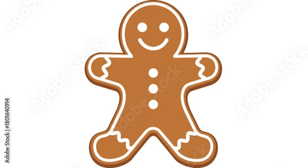 Fototapeta A cheerful, freshly baked gingerbread man cookie, beautifully adorned with classic white icing details, evokes the warmth and festive spirit of the holiday season.