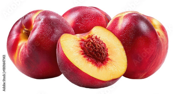 Obraz Juicy nectarines, one halved to reveal flesh and pit
