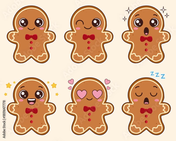 Obraz Gingerbread Man Emoji Set