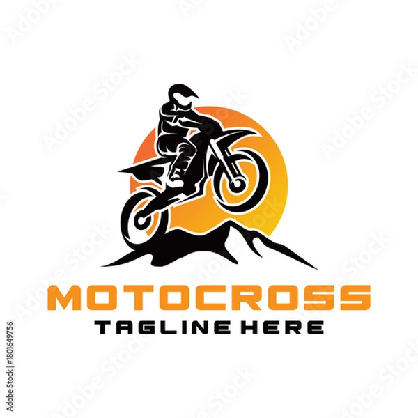 Fototapeta Motocross race, rider on motorbike, illustration logo vector isolated. 