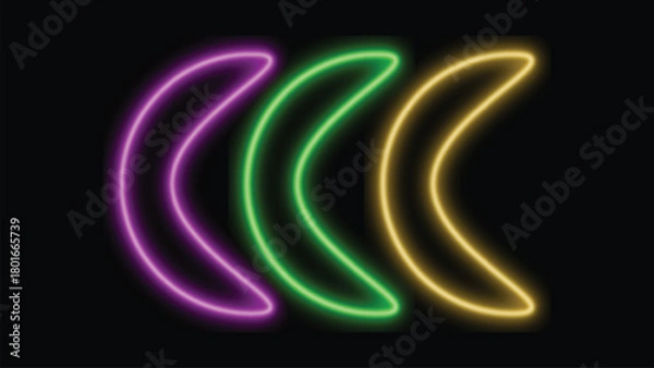 Obraz Neon glowing crescent shapes pink green yellow on black