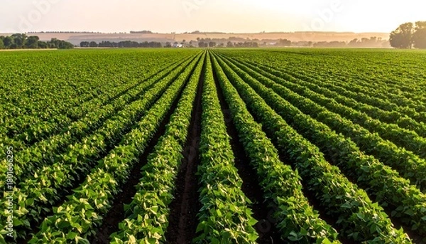 Obraz Lush Green Soybean Field at Sunset - A Bountiful Harvest.