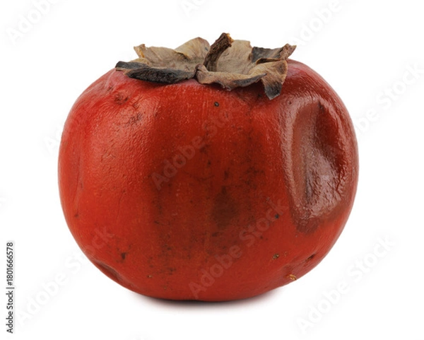 Fototapeta Spoiled persimmon on a white background.