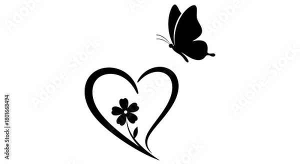 Fototapeta Elegant butterfly design with heart and flower, perfect for invitations