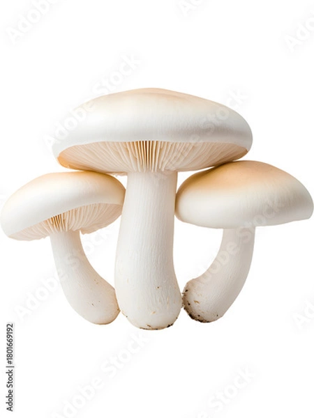 Fototapeta Cluster of white mushrooms isolated on transparent background. Ideal for vegetarian, cooking, and organic food concepts.