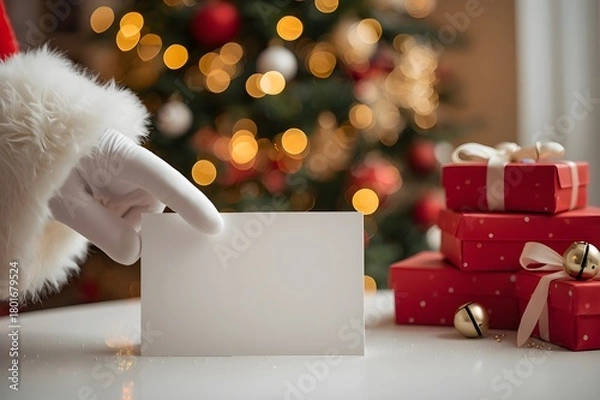 Obraz Santa Claus holding a blank sheet of paper. greeting, Christmas, empty, message, card, December.