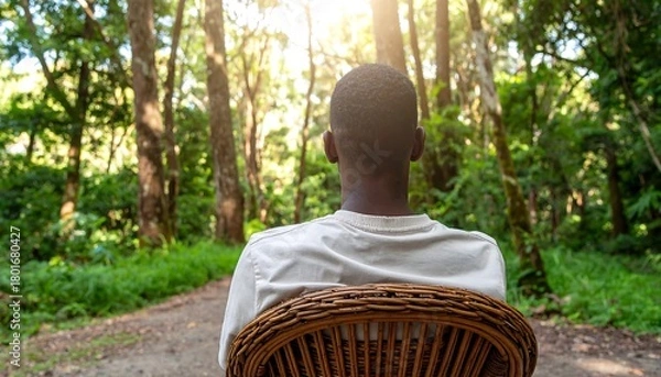 Fototapeta Man in nature - A moment of reflection and contemplation.
