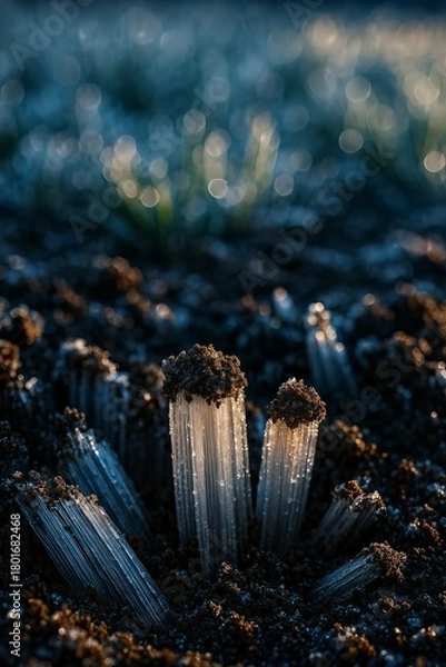 Obraz Needle ice cluster growing from soil