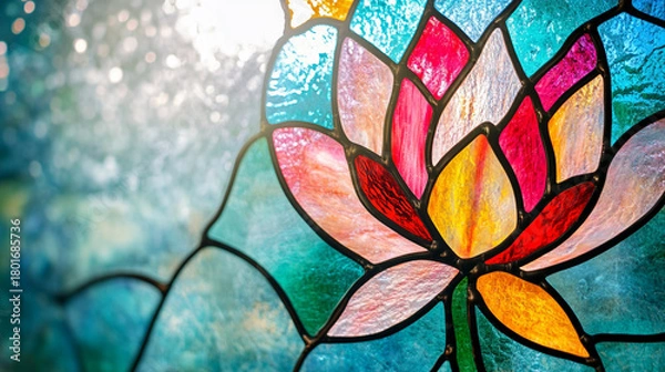 Fototapeta ピンクの蓮の花が美しいステンドグラス