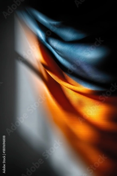 Fototapeta Abstract composition of orange and navy blue fabric folds with soft lighting