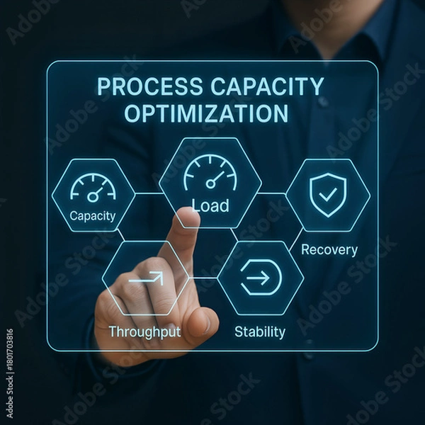 Fototapeta Businessman interacts with process capacity optimization interface