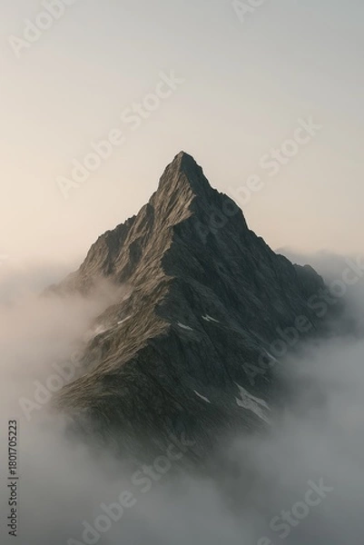 Obraz Sharp mountain peak rising above clouds