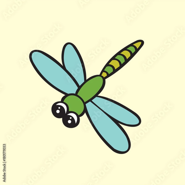 Fototapeta Vector design of a picture of a very cute and colorful dragonfly animal for a child, very suitable for use as a learning picture or other image.