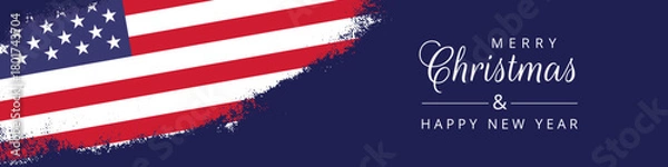 Fototapeta Merry Christmas and Happy New Year Celebration USA Flag in Brushstroke Banner Design For Ads, Web and Social Marketing