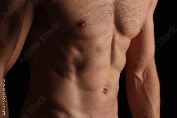 Obraz Strong Athletic Man muskularne ciało, tors sześciopakowy abs, doskonałe męskie mięśnie brzucha z bliska. Sport, kulturystyka, koncepcja crossfit