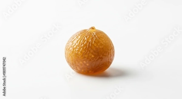 Obraz A single, small, round, amber-colored fruit with a slightly textured surface, isolated on a clean white background.