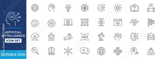 Obraz Artificial Intelligence Line Icon Set. Machine, Automation, Algorithm, Robotic, Generation, Processing, and Science outline icons collection