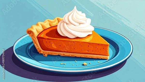 Fototapeta Delicious Pumpkin Pie Slice with Whipped Cream Topping.