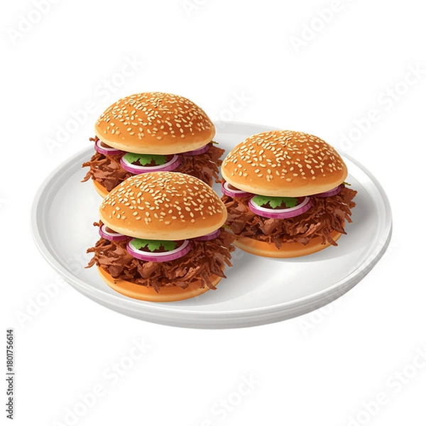 Fototapeta Delicious pulled pork sliders recipe on a white plate for food photography use on transparent background