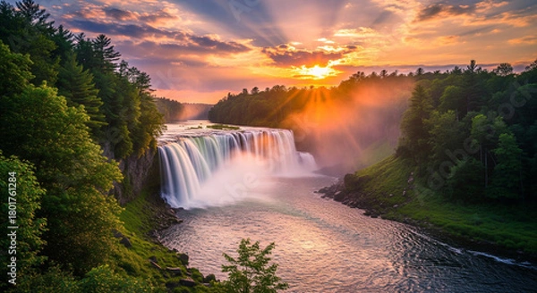 Obraz waterfall at sunset