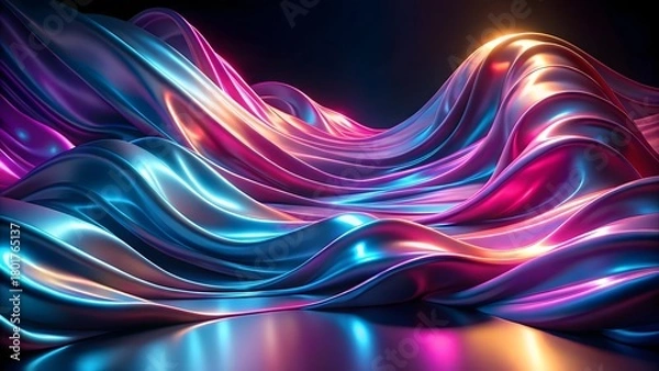 Fototapeta Abstract flowing ribbons of vibrant neon colors create a futuristic landscape
