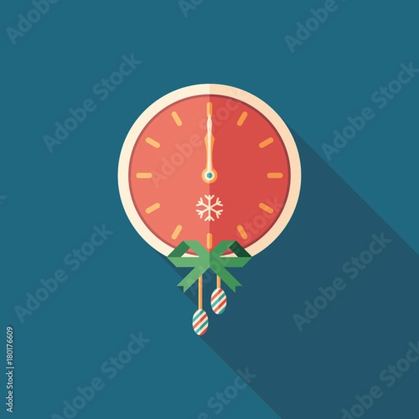 Obraz Christmas clock flat square icon with long shadows.