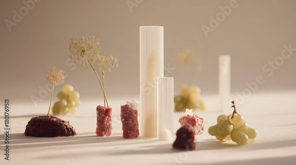 Fototapeta artistic food diary with augmented reality notes featuring blurred white text bars that evoke emotion