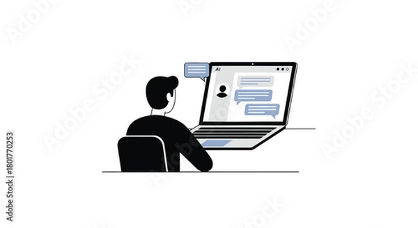 Fototapeta Person working on a laptop computer with a chat interface displayed on the screen