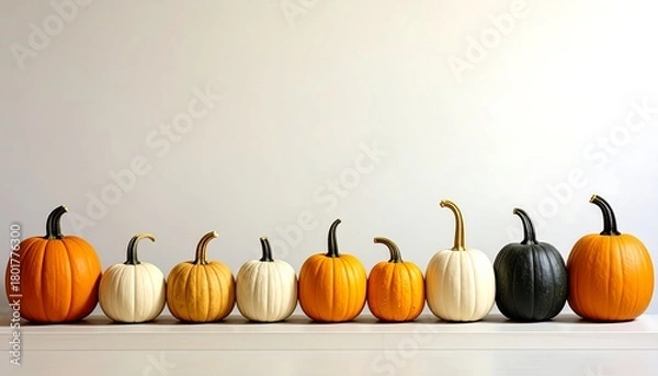 Fototapeta Colorful Pumpkins in a Row - A Festive Autumn Display.